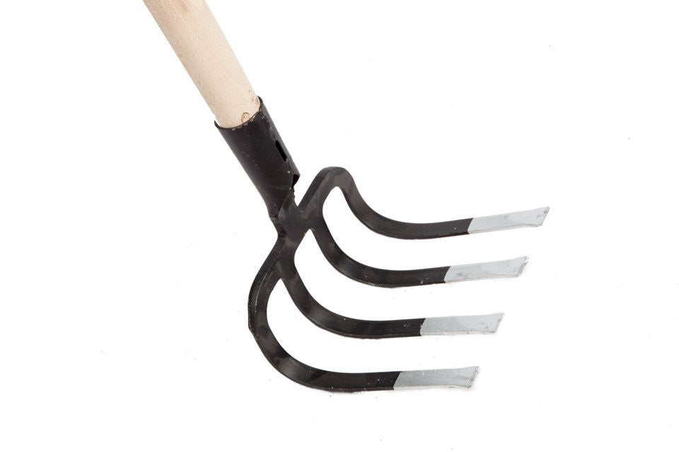4 Tine Hook Weeding Fork, Flat Tines, 8x 8, 53 Beech Handle