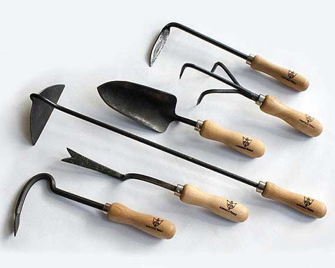 6 Tools: Weeder, Harrow, Rooter, Trowel, Cultivator, Onion Hoe